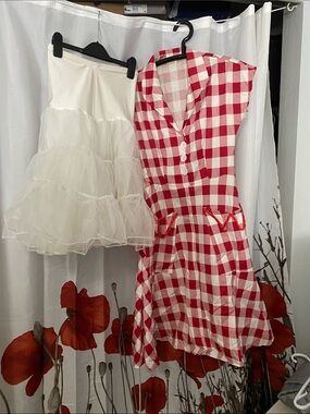 Retro Stage Red and White Gingham 50’s style Dress with Pockets & Net Petticoat